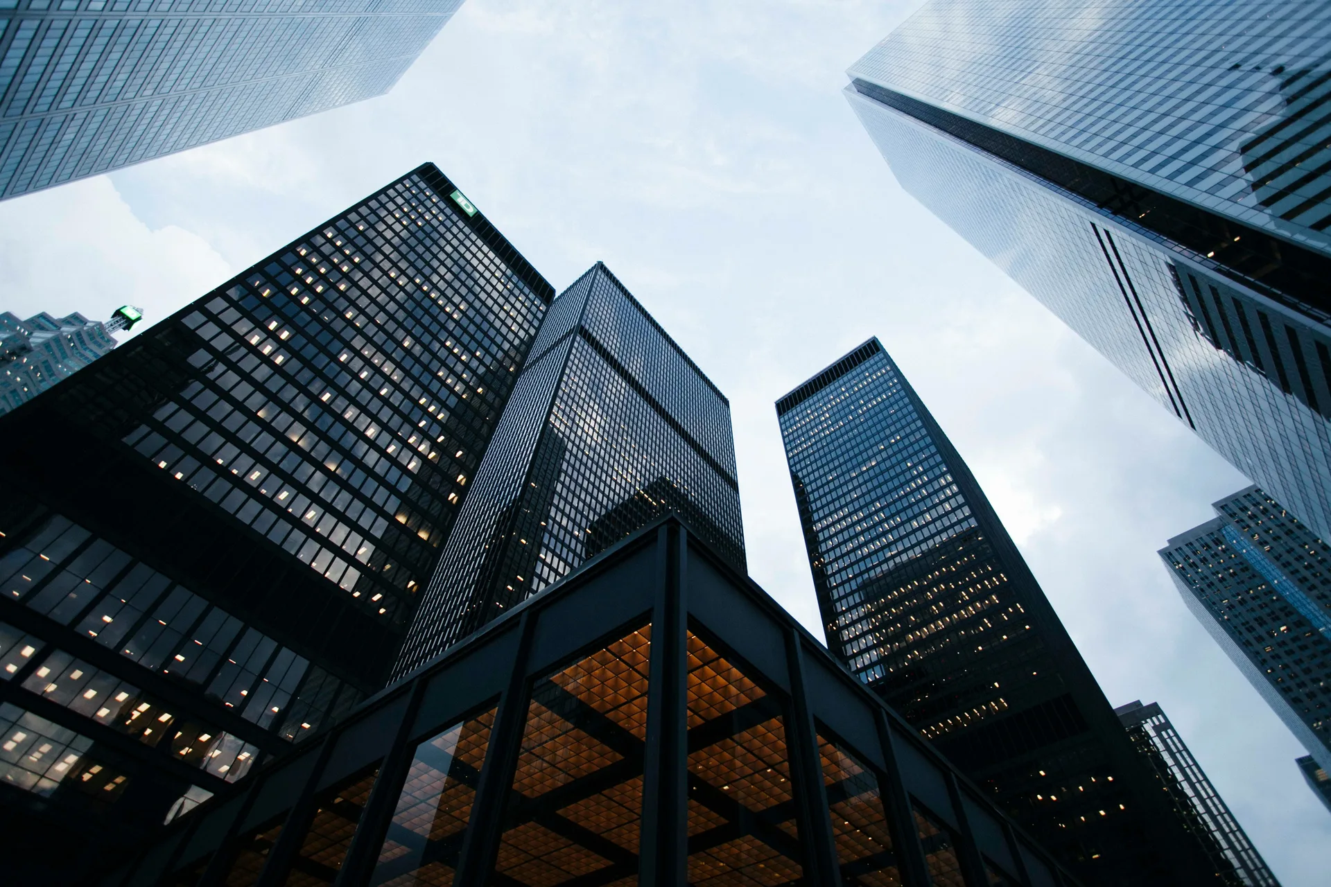 View looking up at downtown office towers